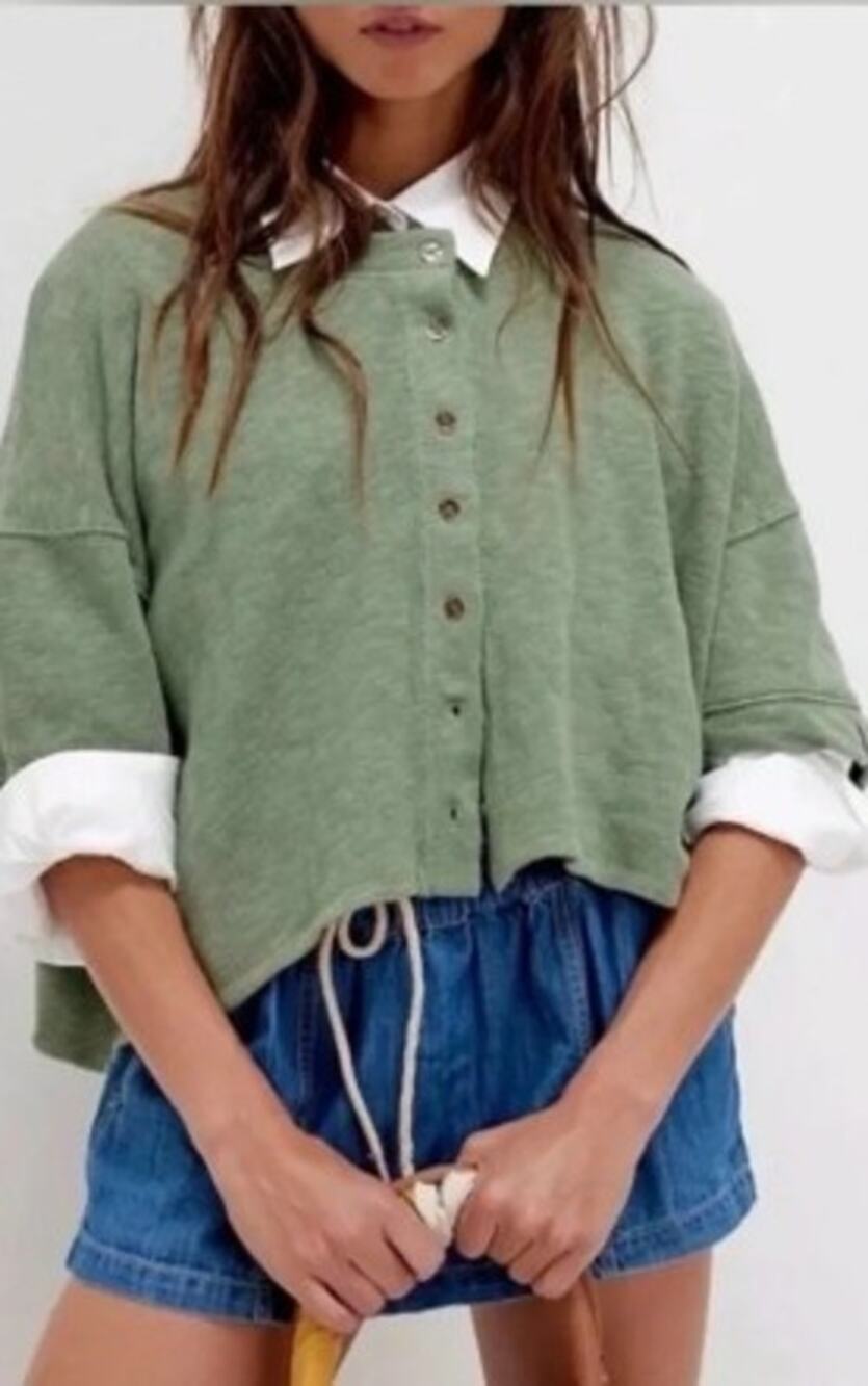 WE THE FREE Flashback Cardi Crop Tee, Olive Green, Size Large